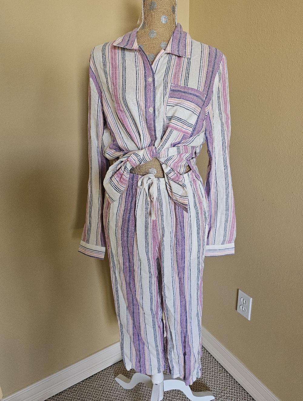 Linen Blend Two Piece Matching Set Stripes Medium NWOT Blair